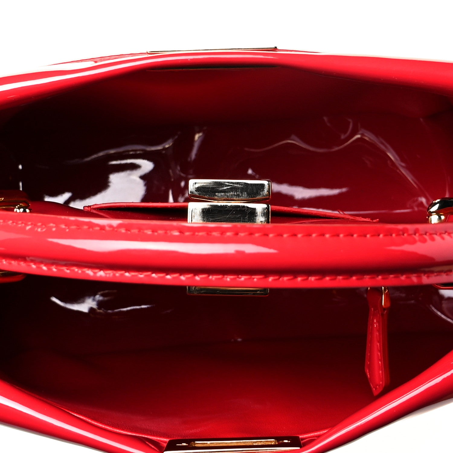 Fendi Vitello Vernice Mou Mini Peekaboo Iconic Satchel Rosso Cardinale 4 of 8