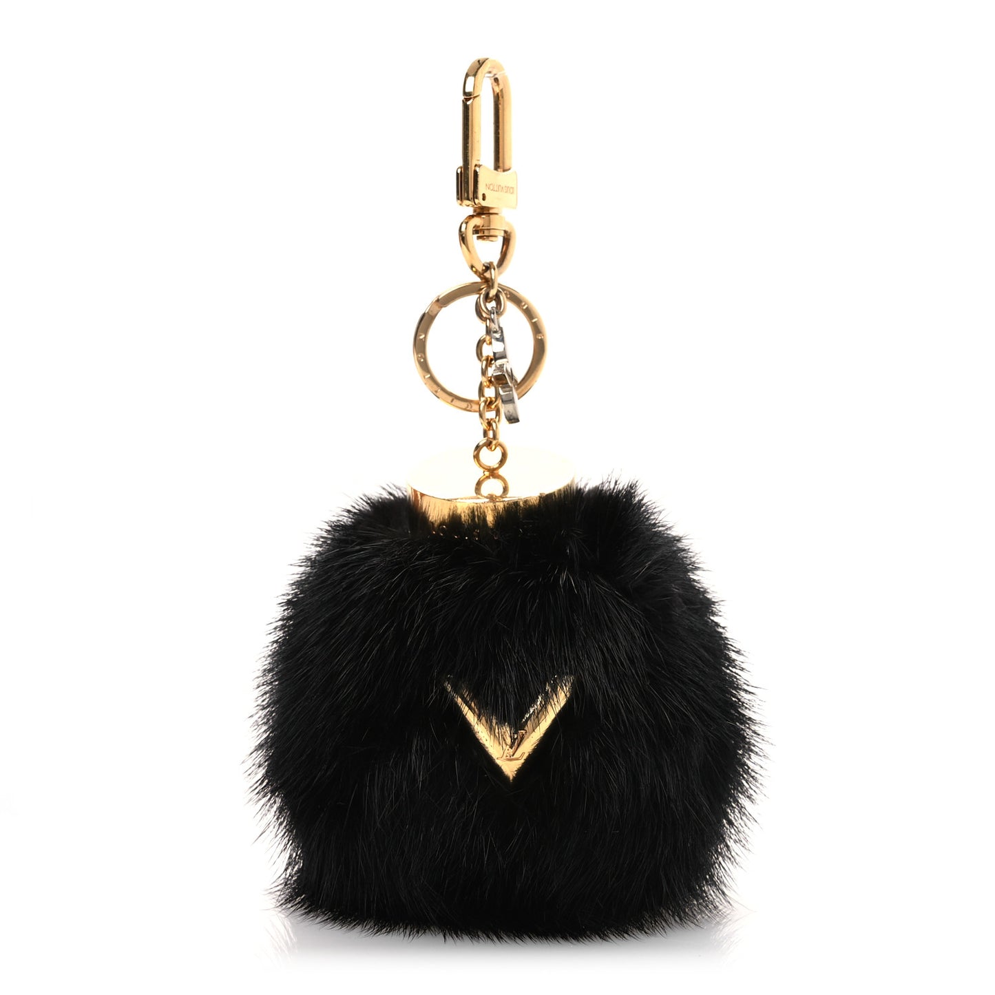 Mink Fur Bubble V Bag Charm Key Holder Black