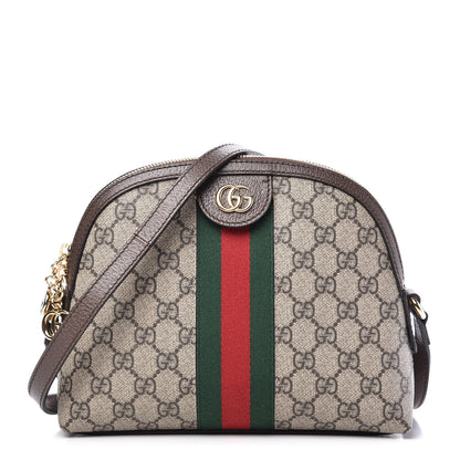 Gucci GG Supreme Monogram Textured Dollar Calfskin Web Small Ophidia Dome Shoulder Bag Beige Ebony New Acero 1 of 10