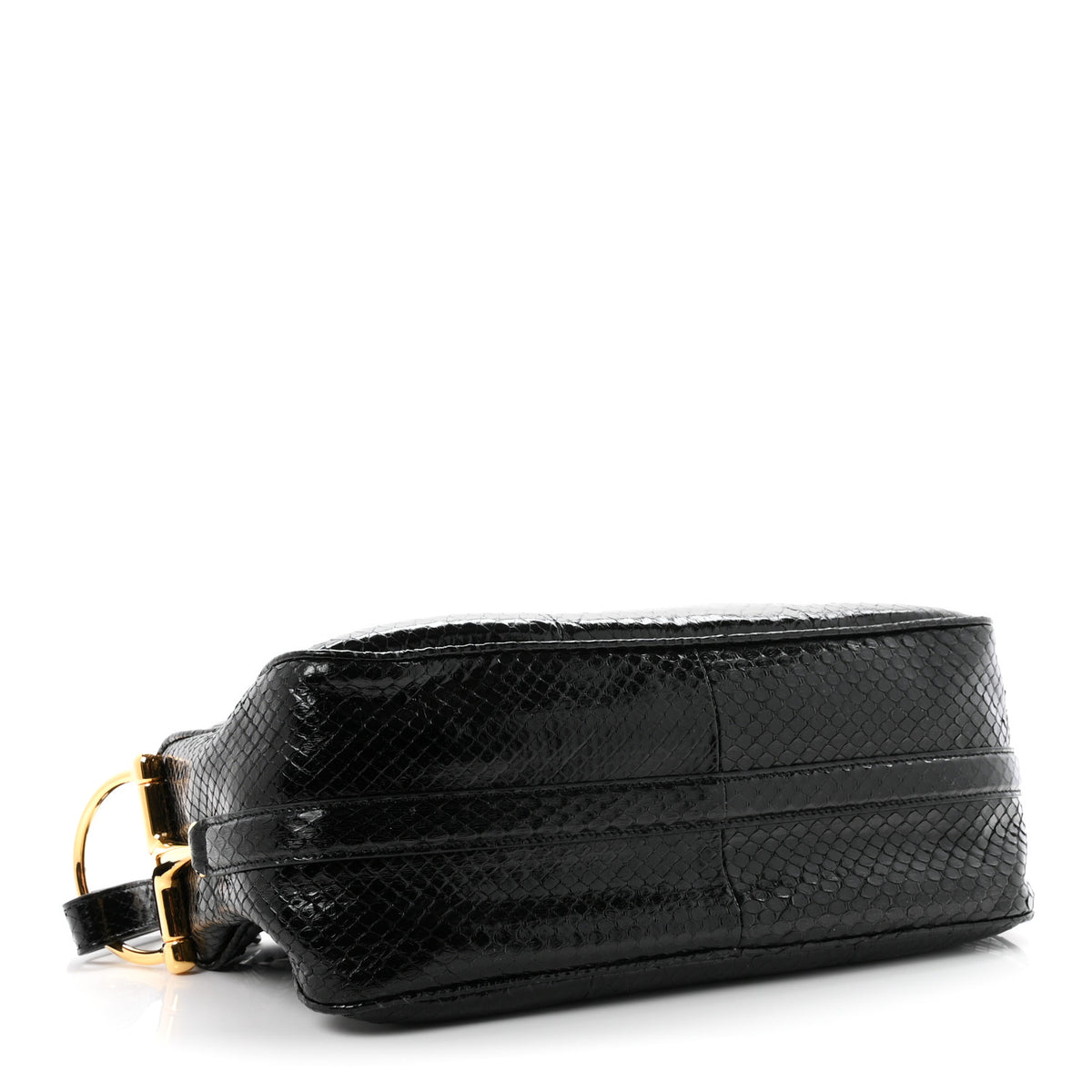 Gucci Snakeskin Half Horsebit Medium Shoulder Bag Black 4 of 11