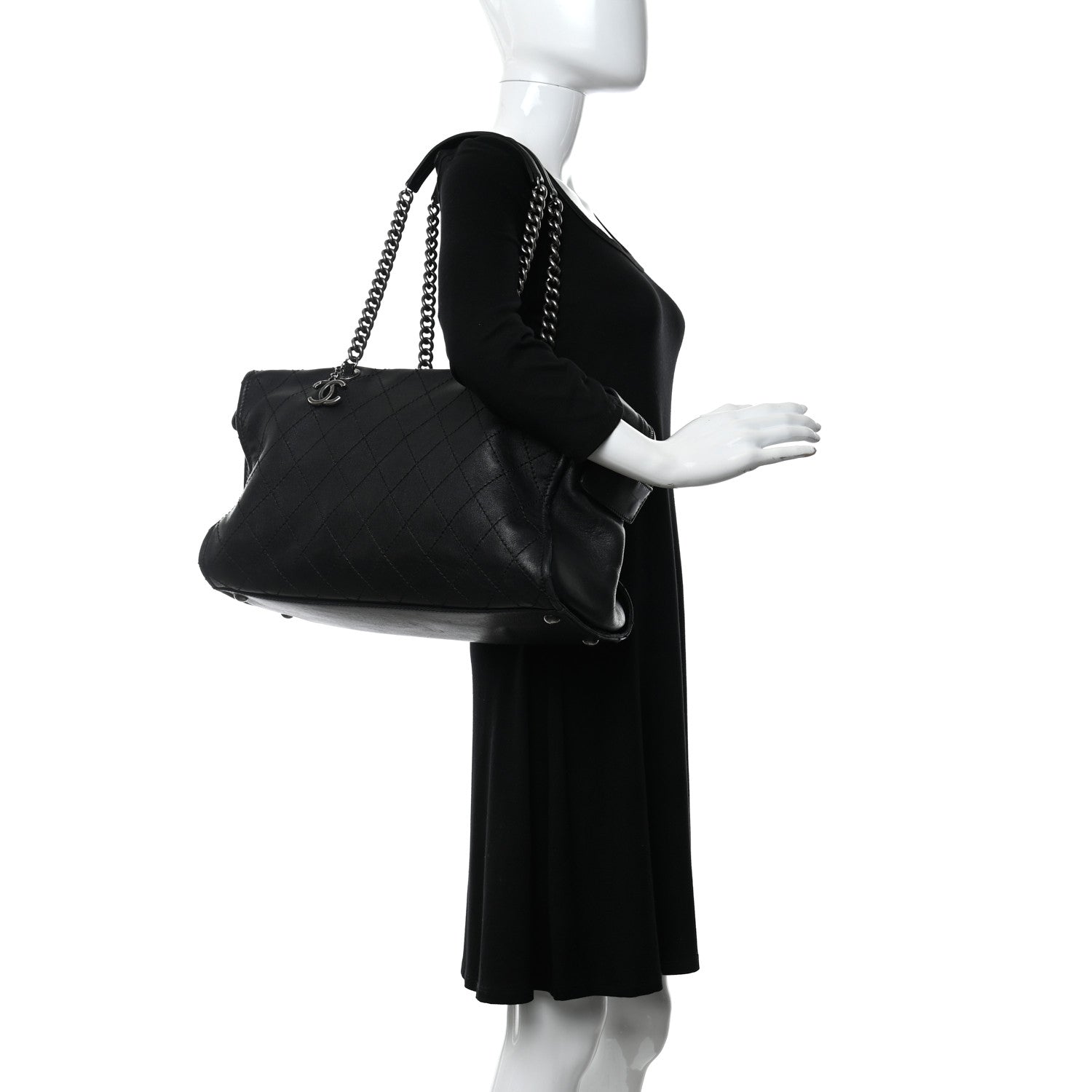 Chanel Calfskin Stitched Large Bowling Bag Black 2 of 14