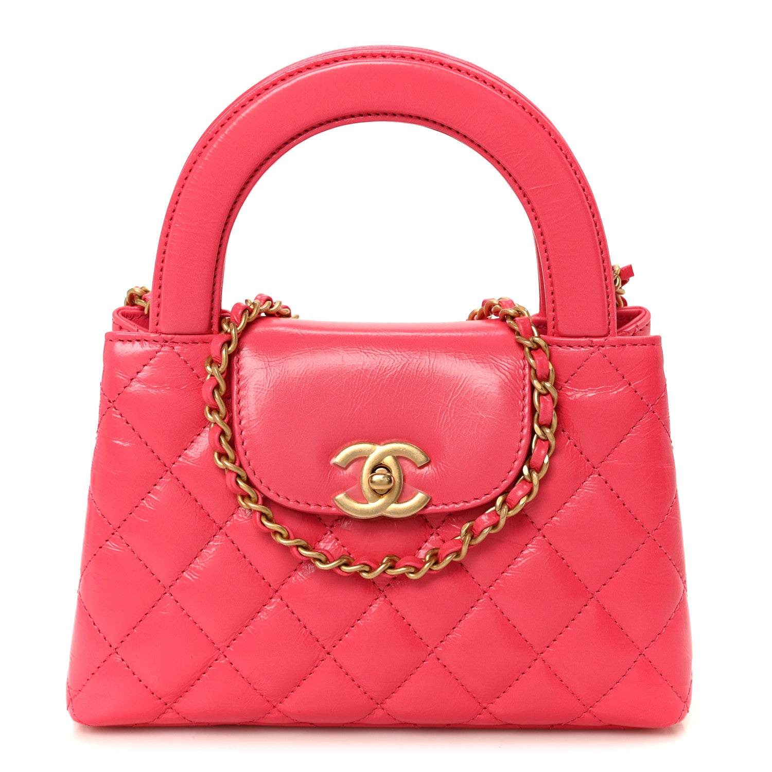 Chanel Shiny Aged Calfskin Quilted Nano Kelly Shopper Fuchsia 1 of 11