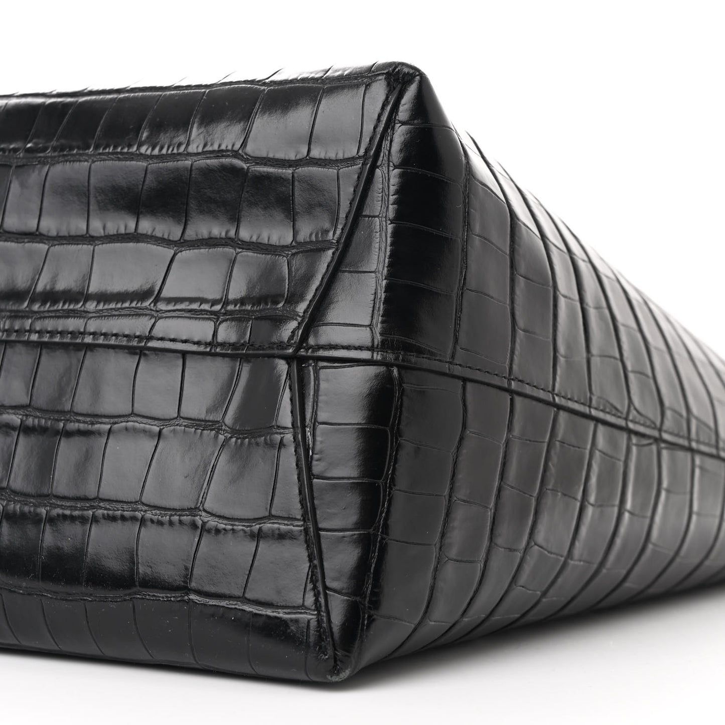 Calfskin Crocodile Embossed Large Shopping Tote Black