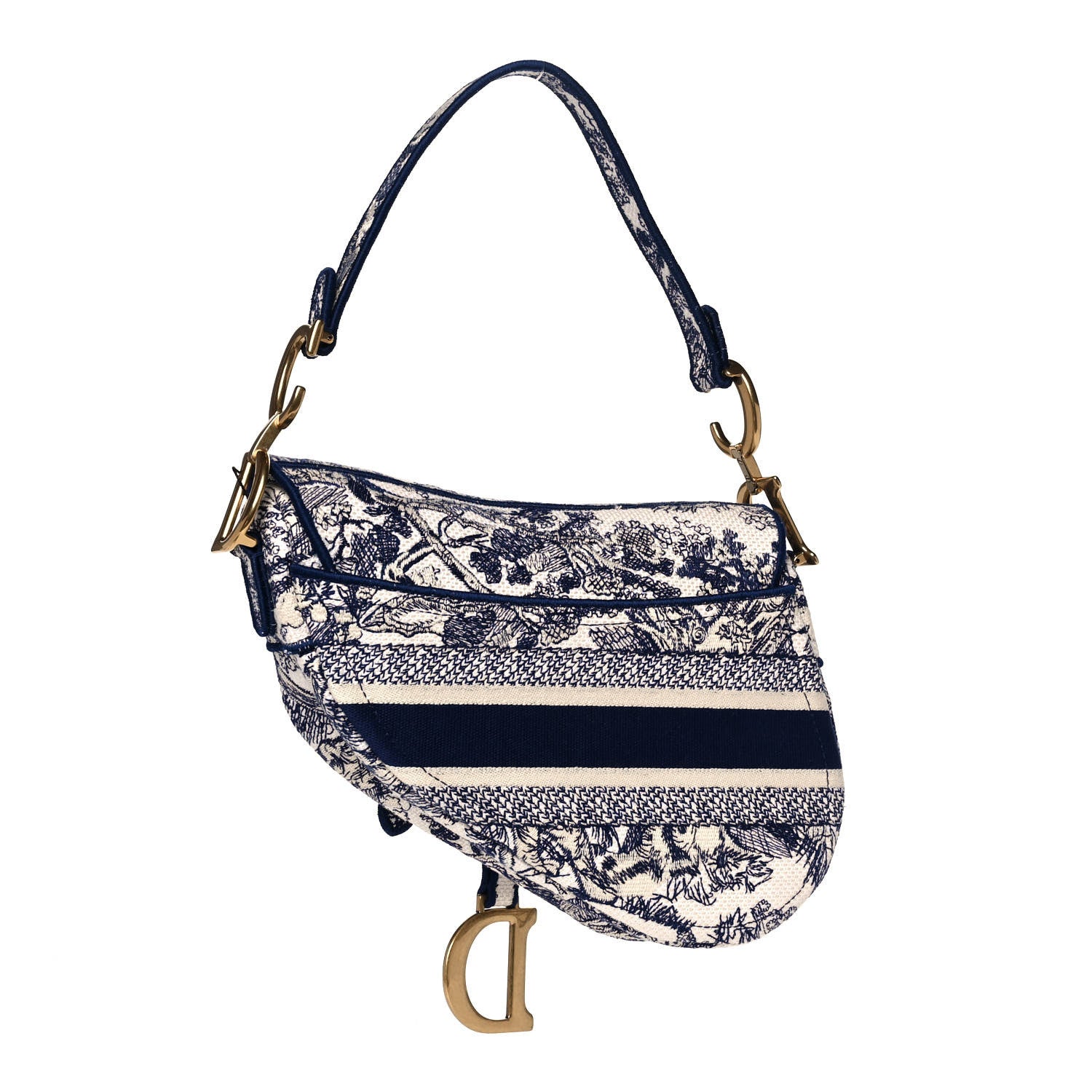 Christian Dior Canvas Embroidered Toile de Jouy Saddle Bag Blue 3 of 14