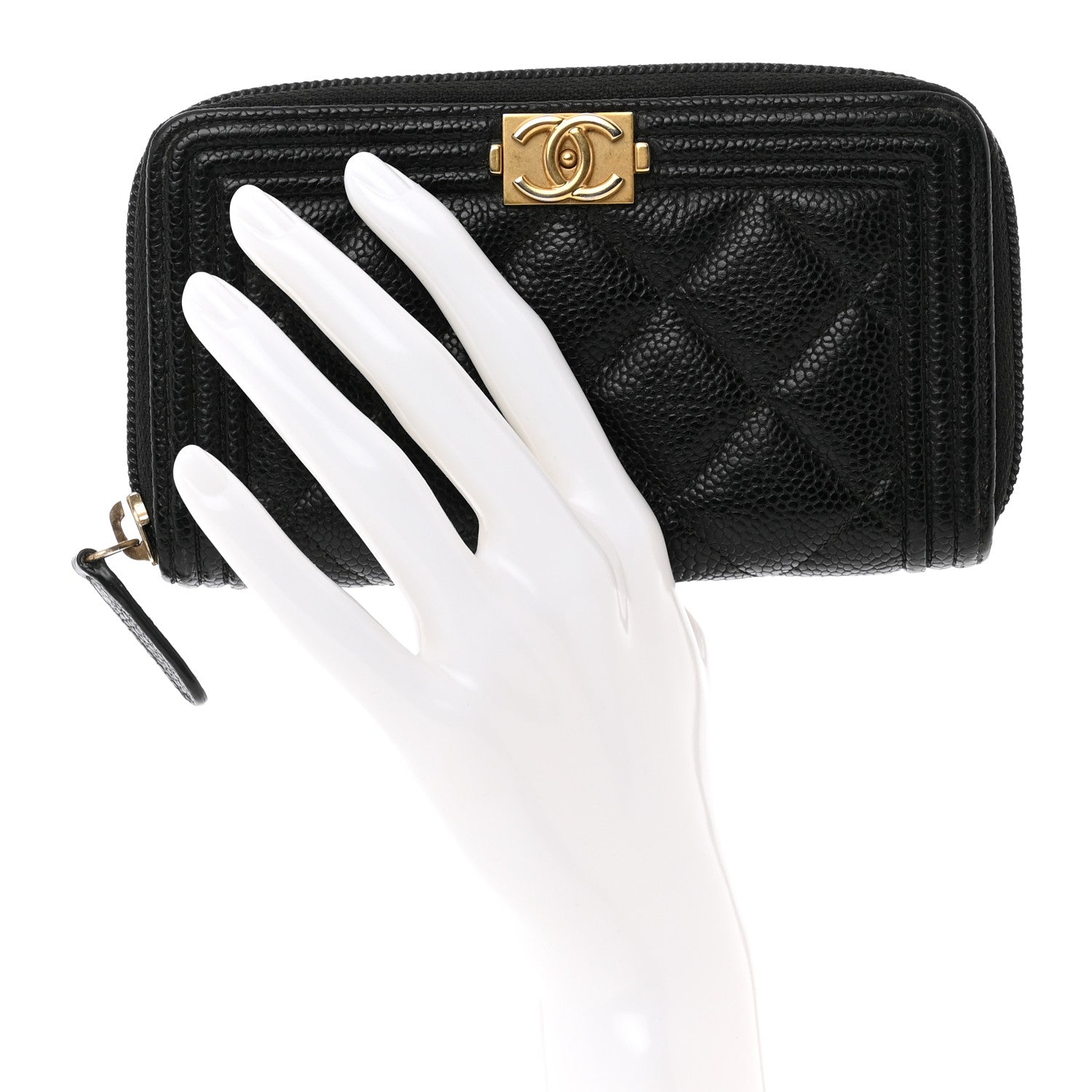 Chanel Caviar Quilted Small Boy Zip Around Wallet Black 2 of 9