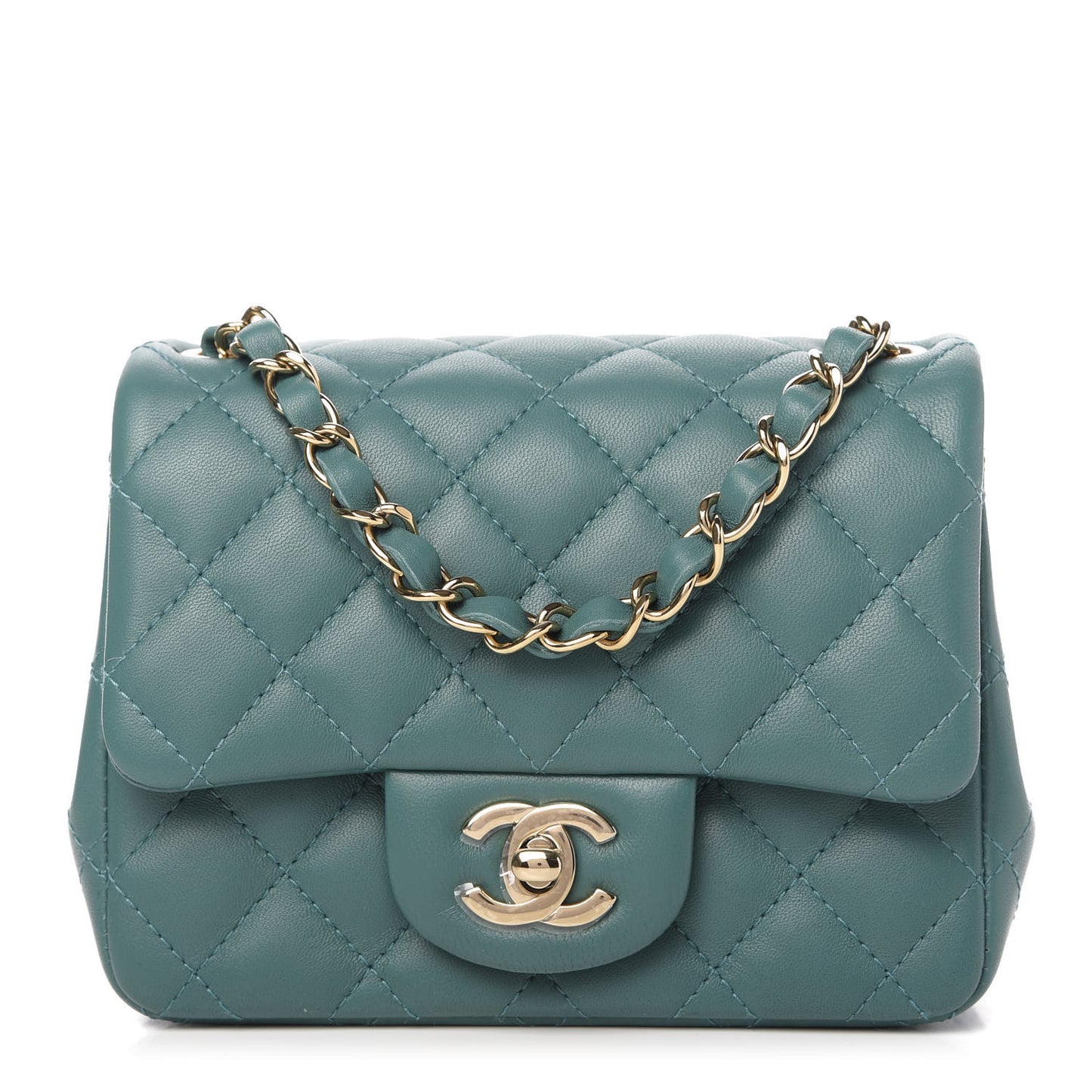 Lambskin Quilted Mini Square Flap Green