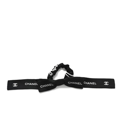 Chanel Silk CC Hair Tie Black Ecru 1 of 5