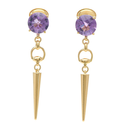 Gucci 18K Yellow Gold Amethyst Horsebit Spike Drop Earrings 1 of 5