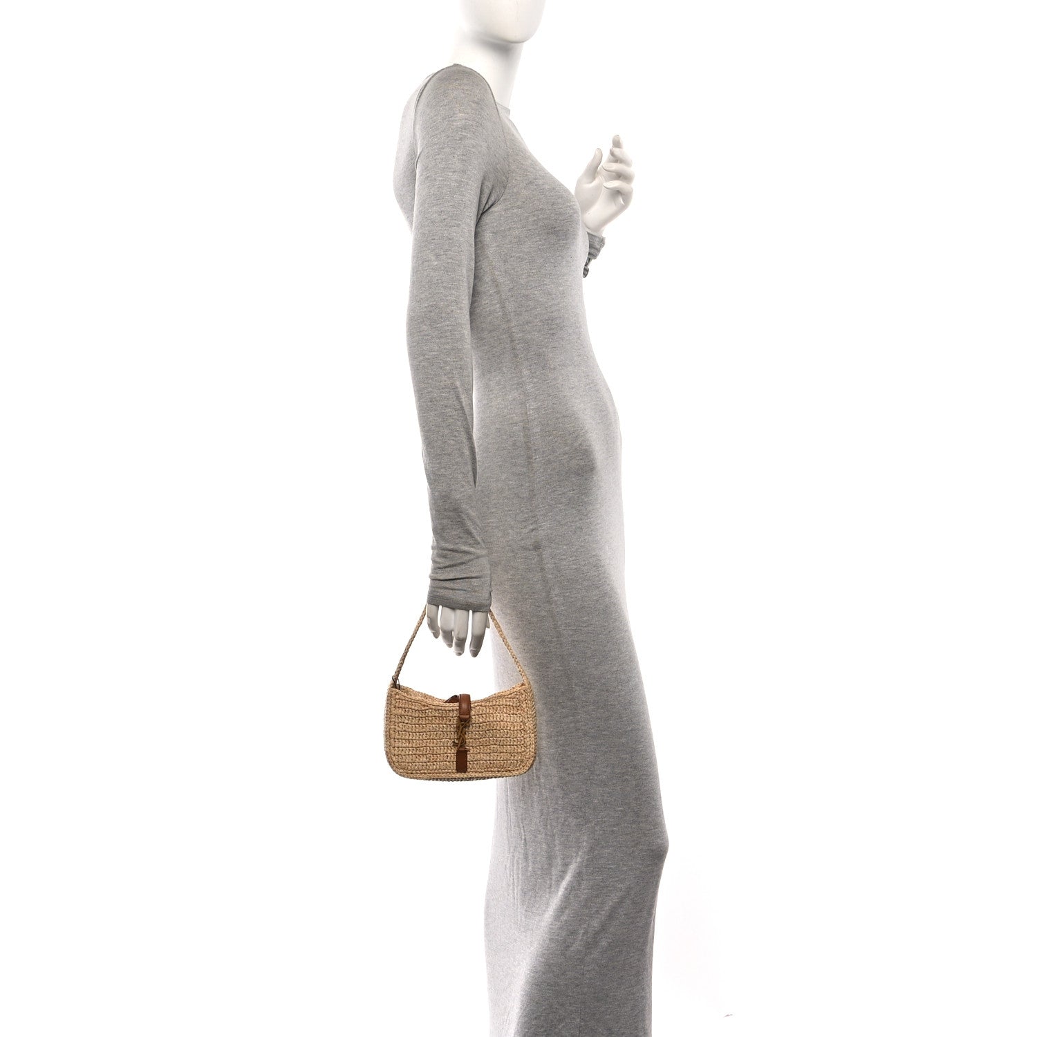 Saint Laurent Raffia Calfskin Le 5 A 7 Mini Hobo Natural Brick 2 of 11