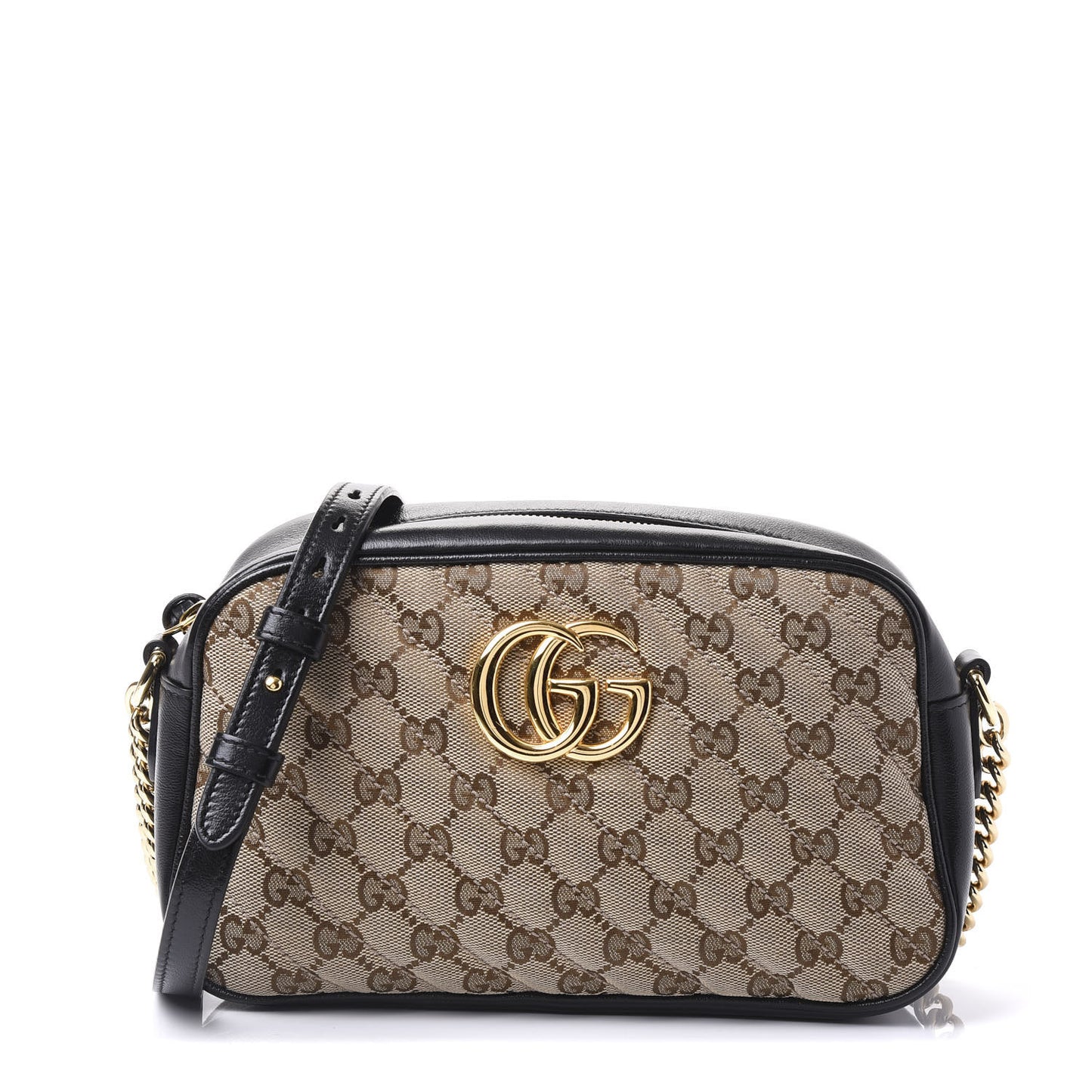 Monogram Matelasse Diagonal Small GG Marmont Chain Shoulder Bag Beige Black
