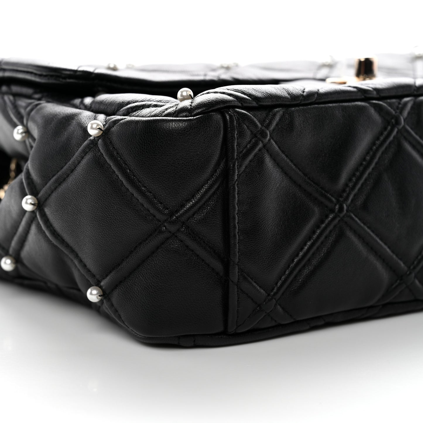 Lambskin Quilted Pearl Studded Flap Black