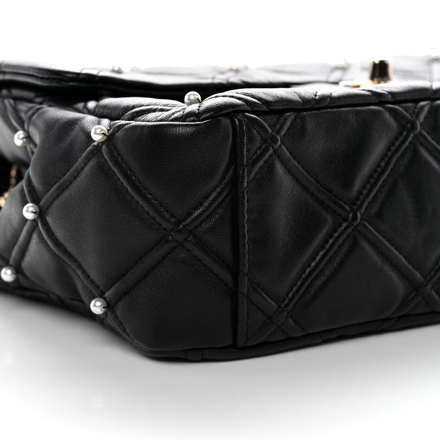 Chanel Lambskin Quilted Pearl Studded Flap Black 9 of 12