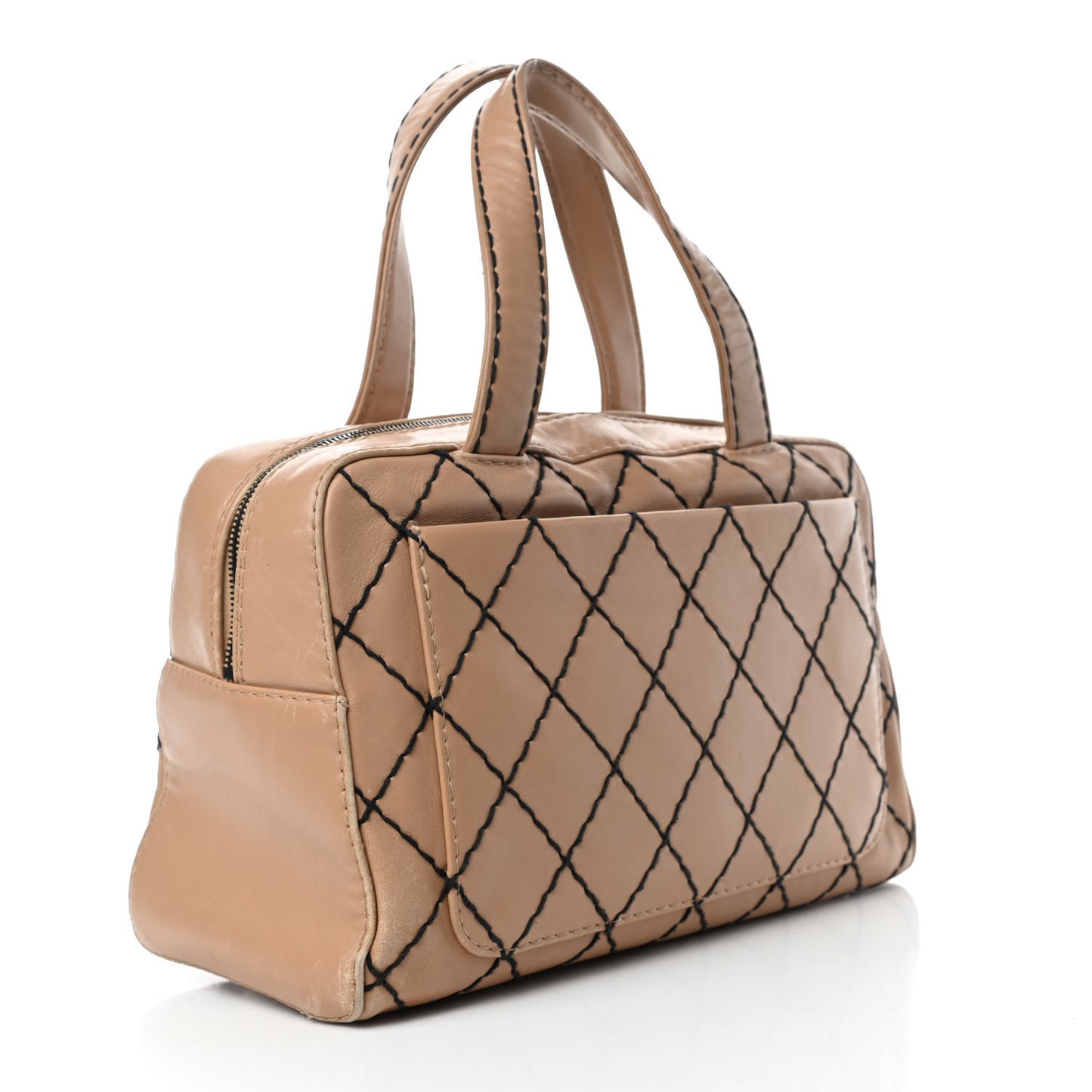 Calfskin Contrast Stitch Surpique Bowler Beige