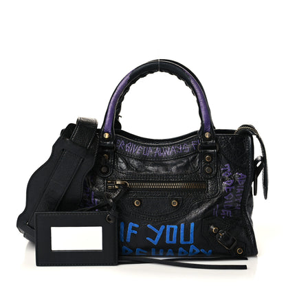 Balenciaga Agneau Arena Graffiti All Over Classic Hardware Mini City Black Bleu Violet 1 of 6