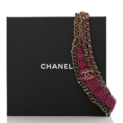 Chanel Wool Tweed Crystal Chainlink Bib Necklace Fuchsia Gold 6 of 6