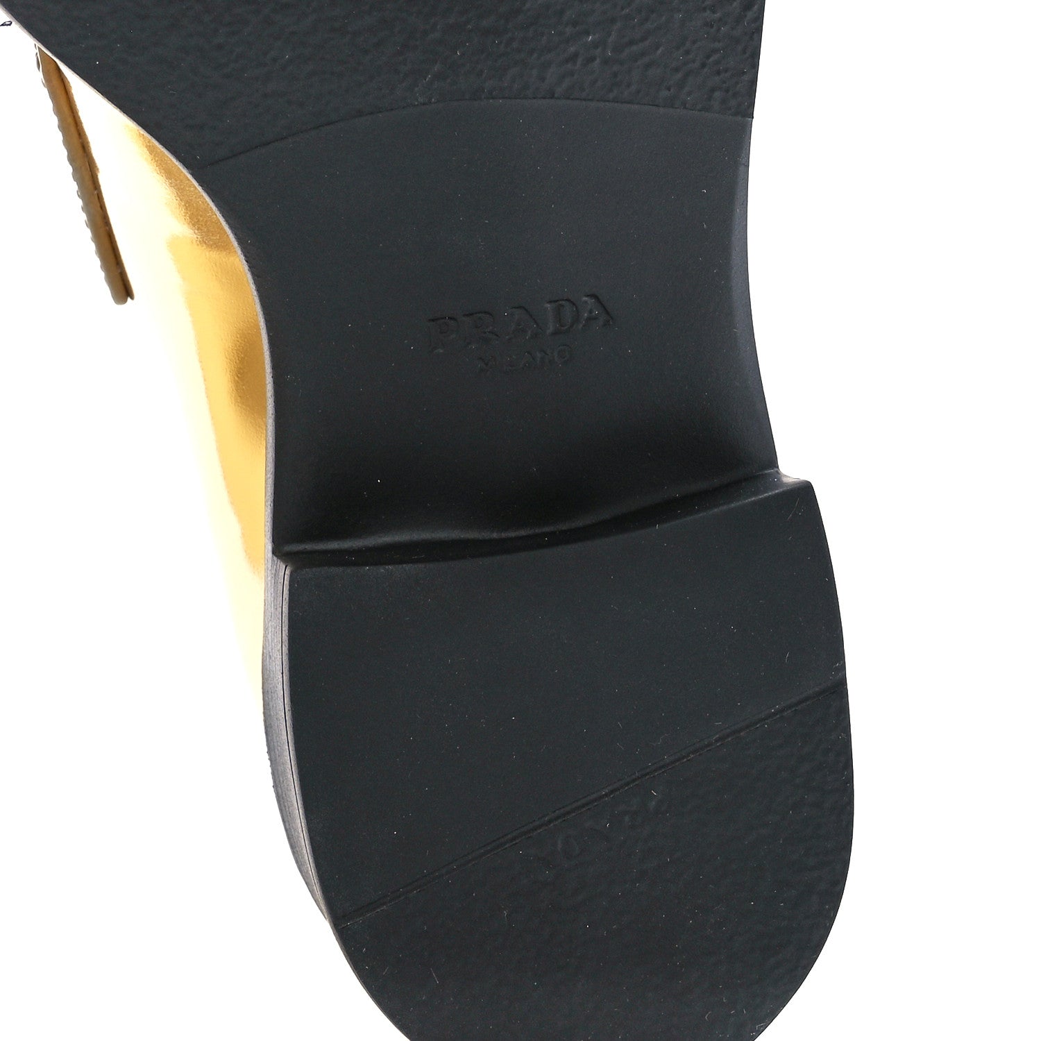 Prada Metallic Brushed Calfskin Metal Triangle Logo 50mm Loafers 35 Platino 6 of 9