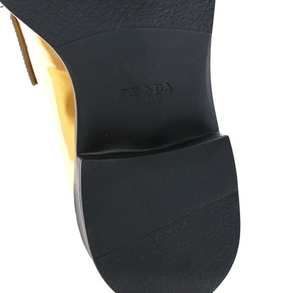 Prada Metallic Brushed Calfskin Metal Triangle Logo 50mm Loafers 35 Platino 6 of 9