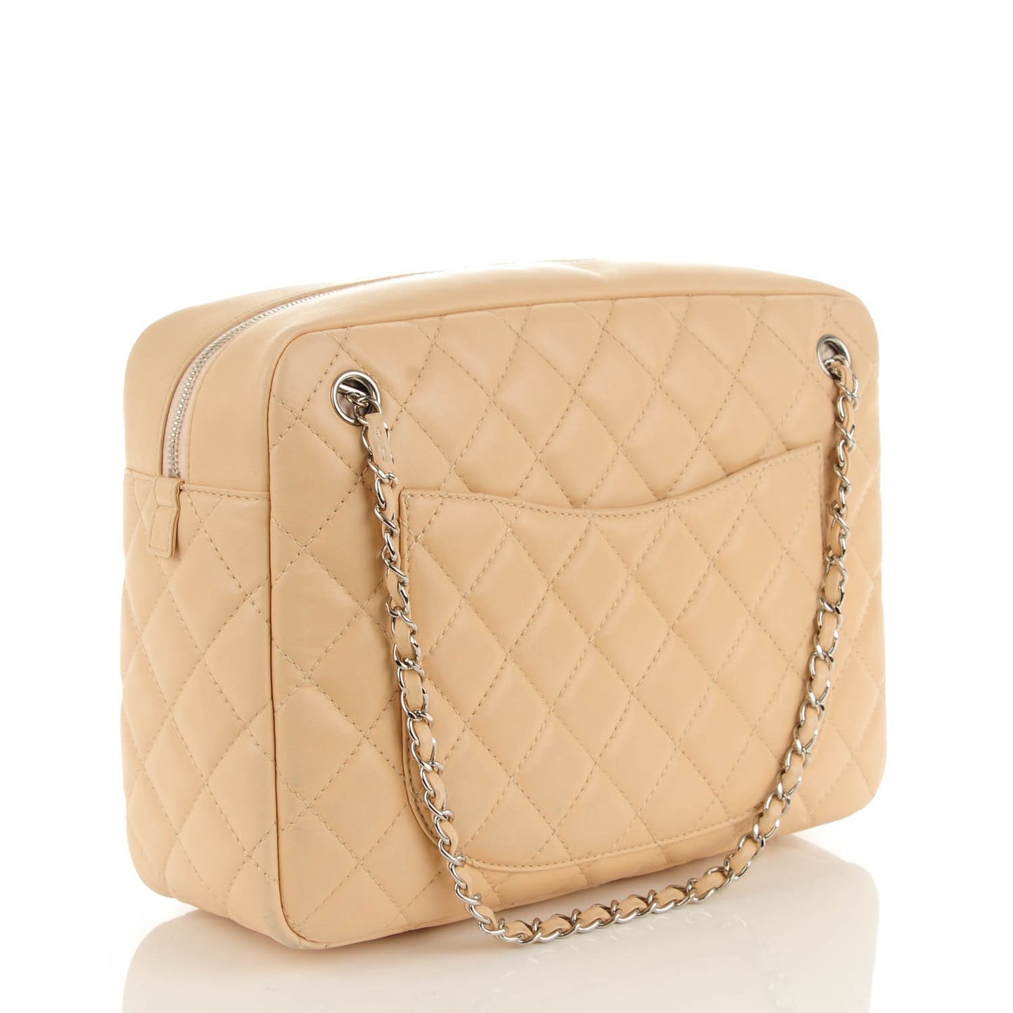 Lambskin Quilted Large Camera Case Beige Clair