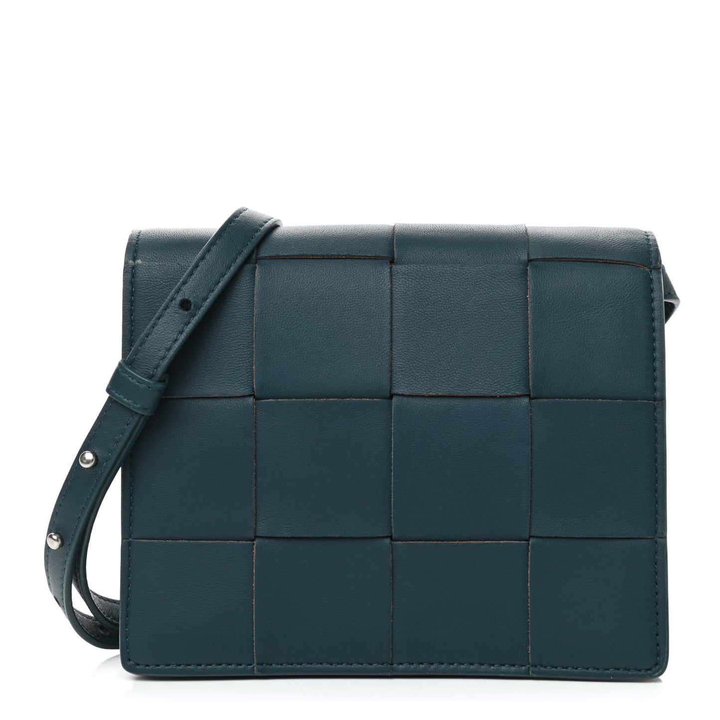 Lambskin Maxi Intrecciato Mini Cassette Crossbody Bag Petrol Blue