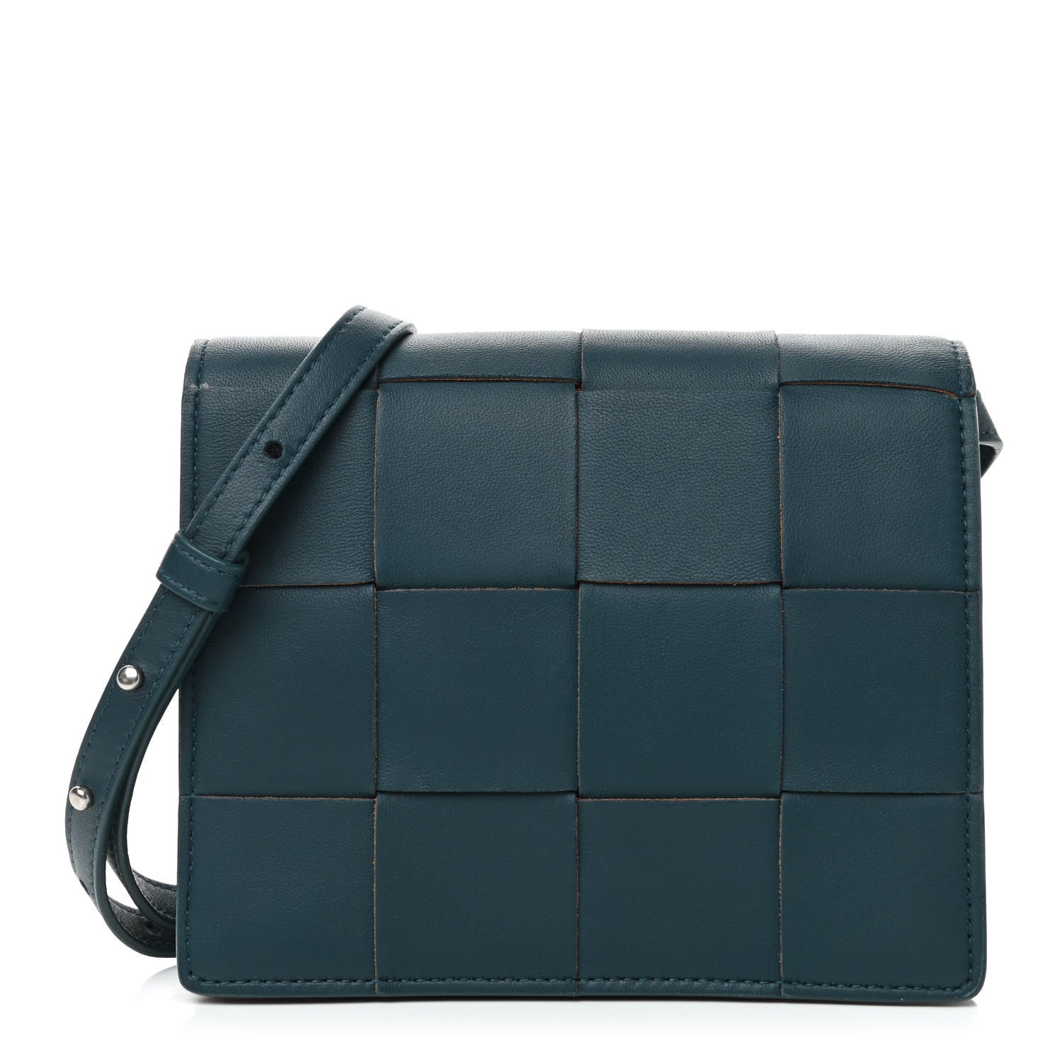 Bottega Veneta Lambskin Maxi Intrecciato Mini Cassette Crossbody Bag Petrol Blue 1 of 4