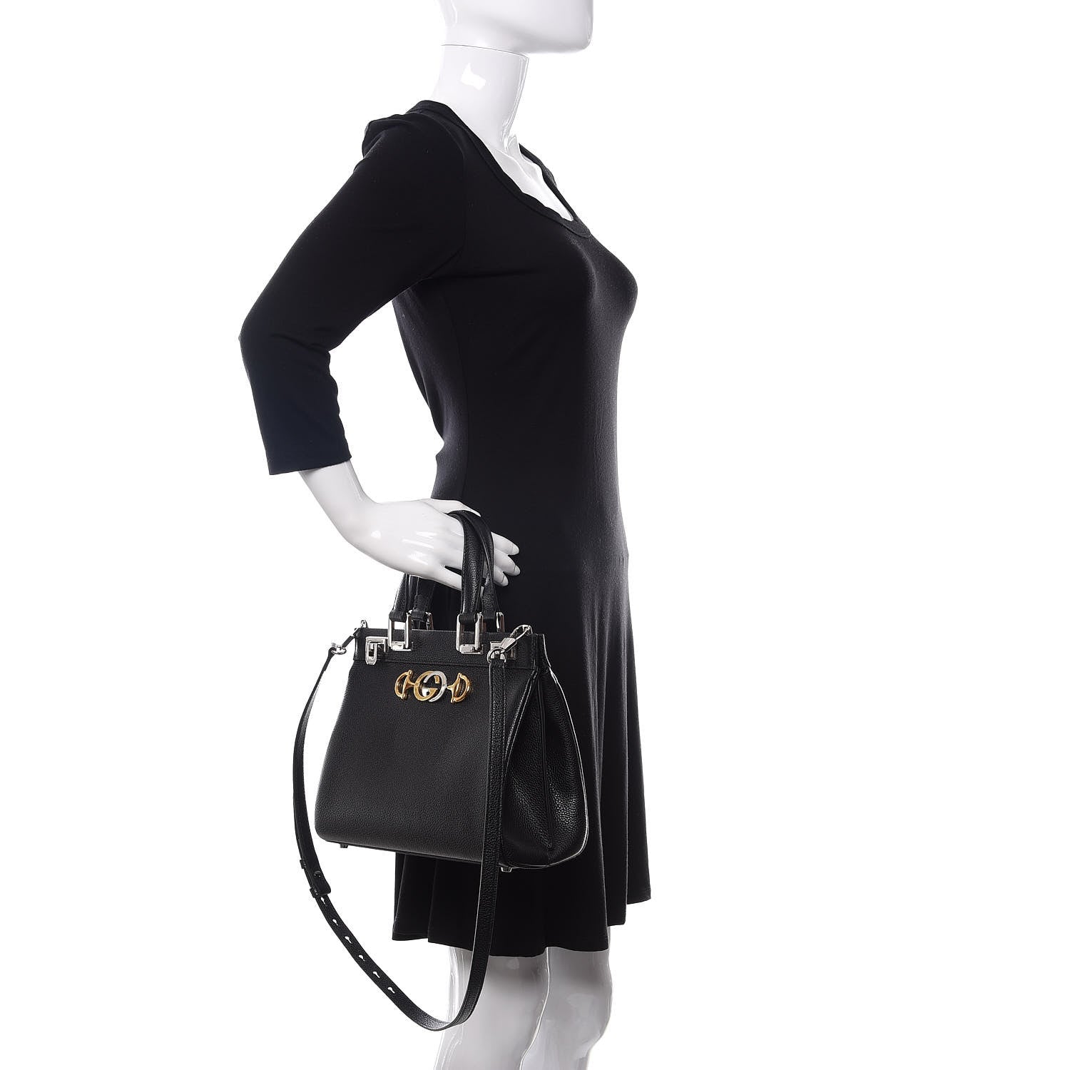 Gucci Grainy Calfskin Small Zumi Top Handle Bag Black 3 of 11