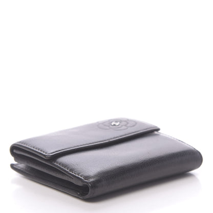 Chanel Glazed Goatskin Camellia Embossed French Flap Wallet Black 4 of 15
