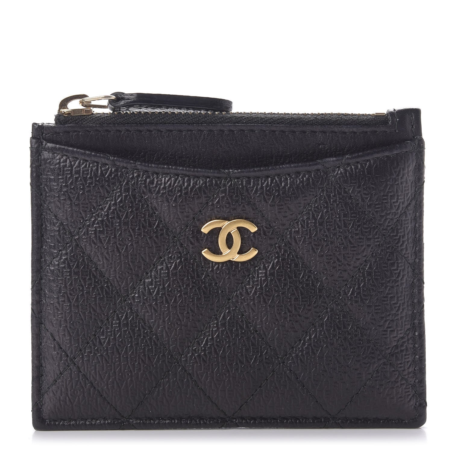 Chanel Letter Calfskin Embossed Quilted CC Zip Card Holder Black 1 of 8