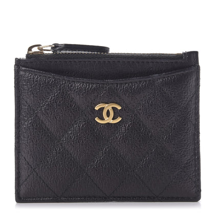 Chanel Letter Calfskin Embossed Quilted CC Zip Card Holder Black 1 of 8