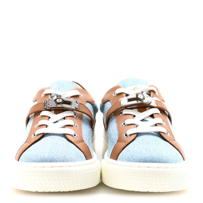 Hermes Denim Calfskin Day Sneakers 38 Blue Clair Gold 3 of 9