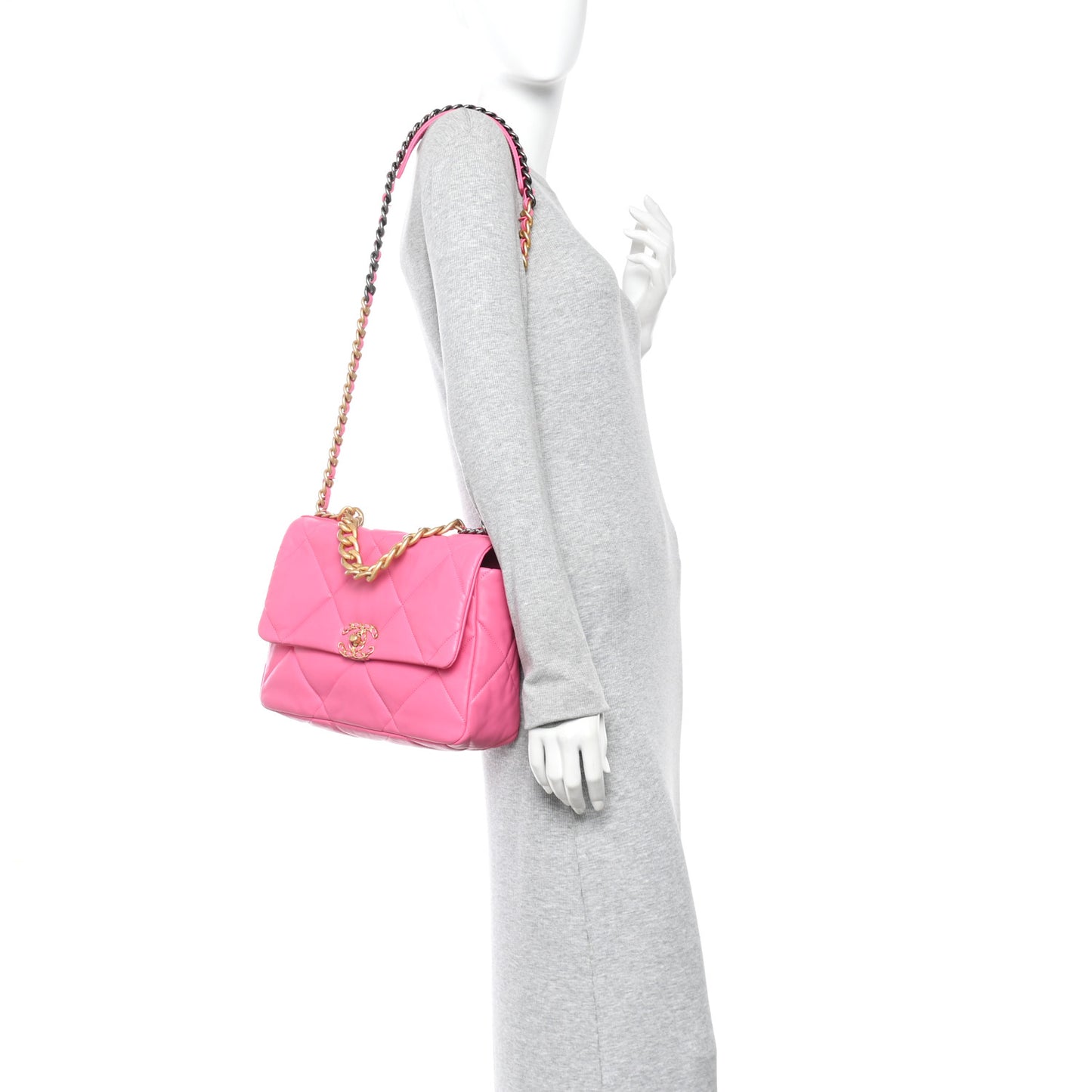 Goatskin Quilted Large Chanel 19 Flap Neon Pink