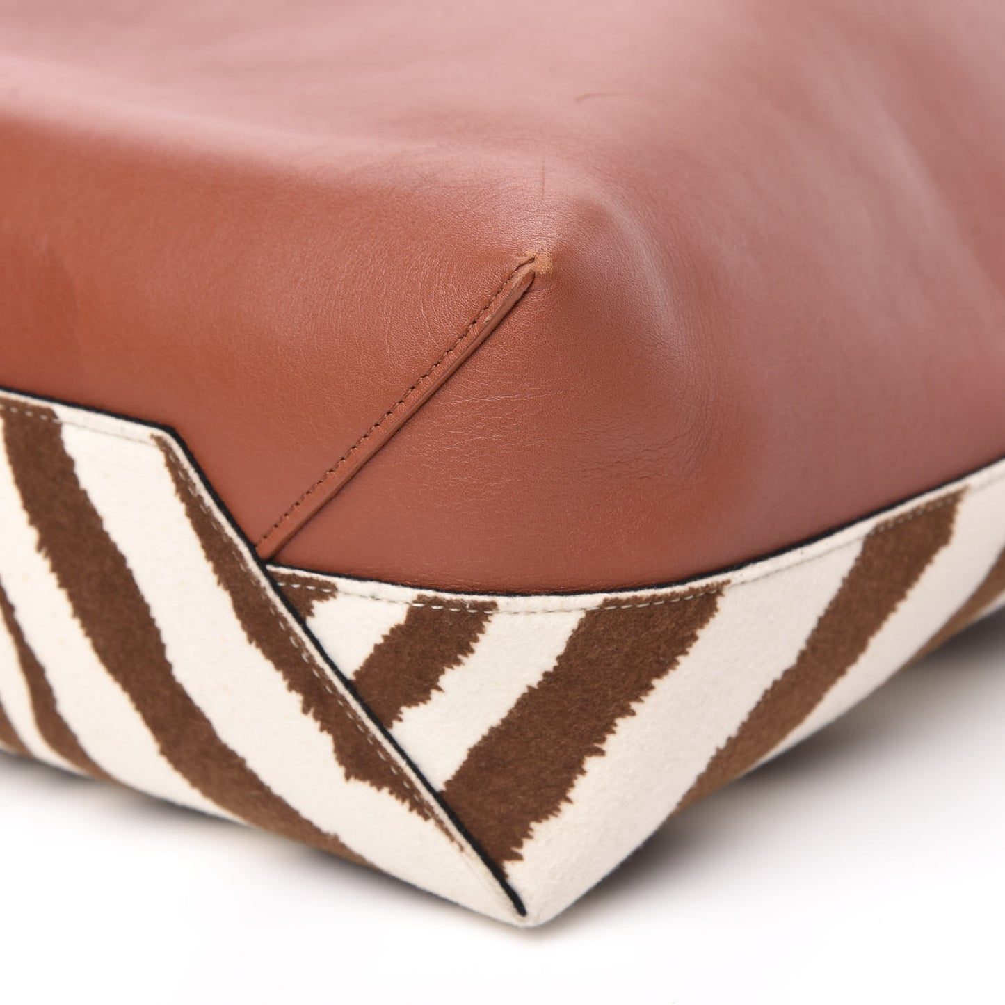 Shiny Smooth Calfskin Zebra Printed Calf Hair Small Twisted Cabas Chalk Brick