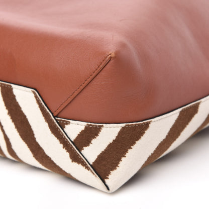 Celine Shiny Smooth Calfskin Zebra Printed Calf Hair Small Twisted Cabas Chalk Brick 9 of 10