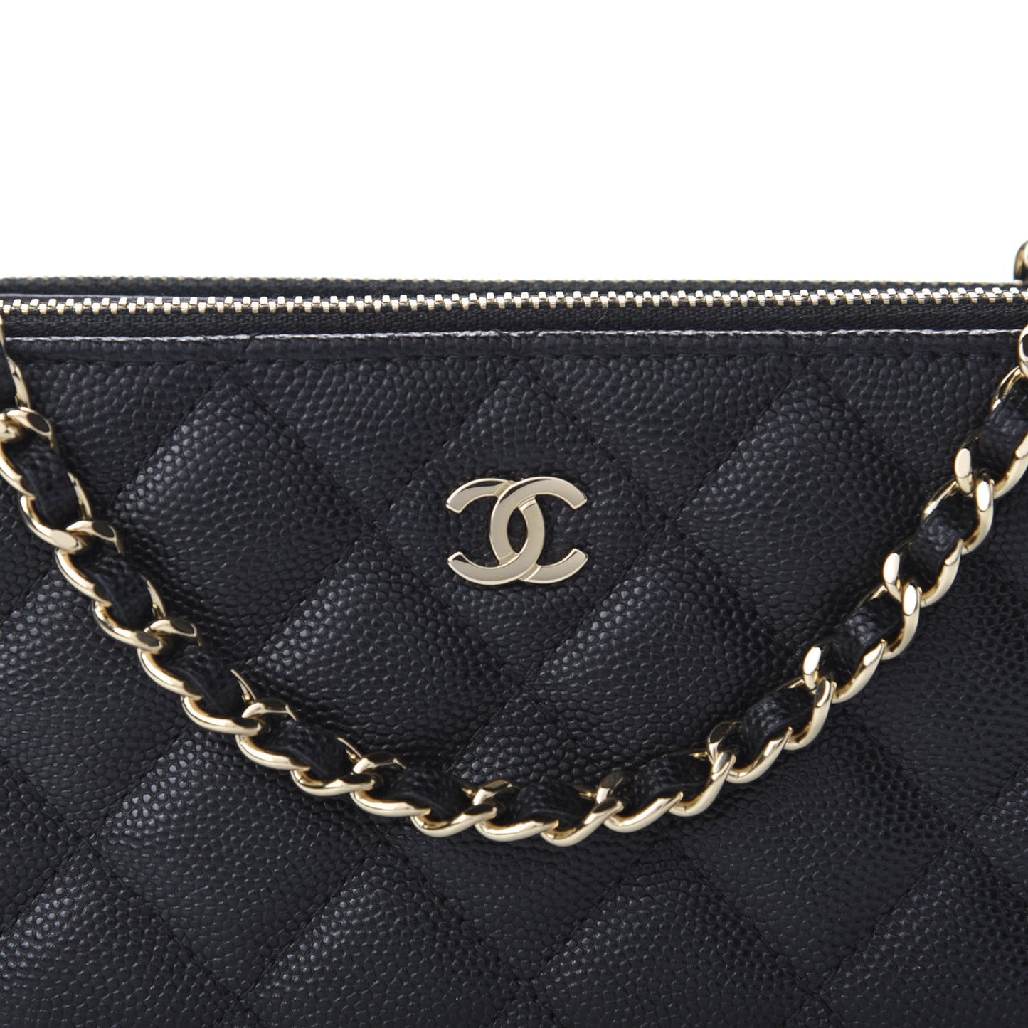 Caviar Quilted Small Clutch With Chain Black