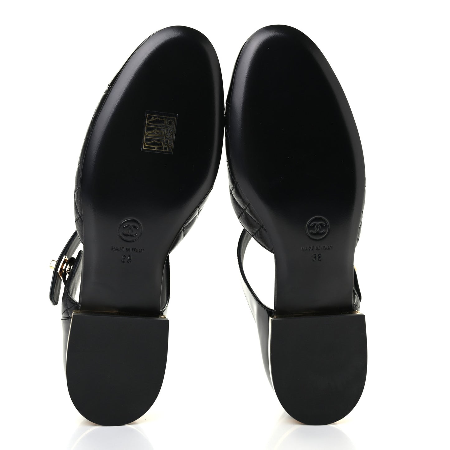 Patent Lambskin Quilted Cap Toe Ballerina Flats 38 Black