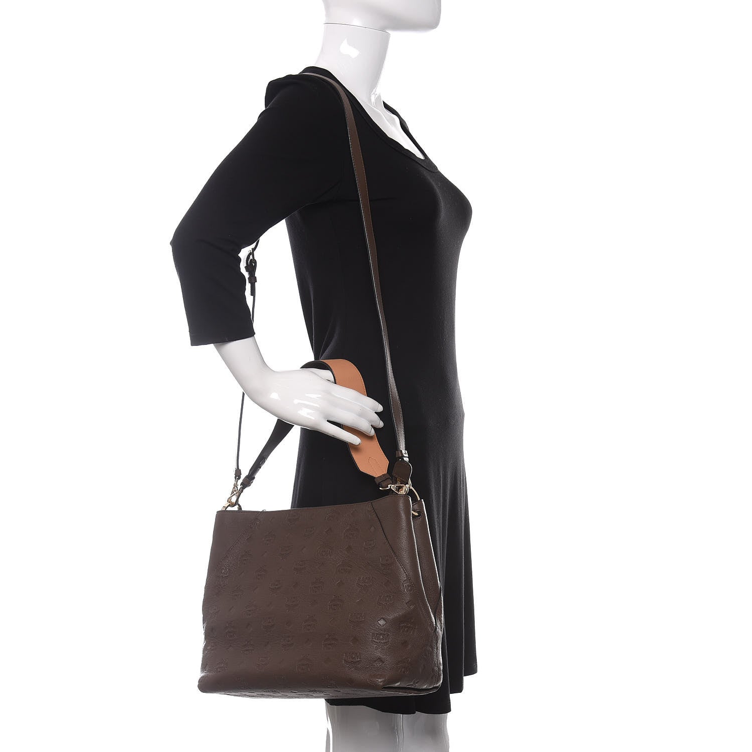 MCM Calfskin Ottomar Monogram Medium Klara Hobo Chestnut 2 of 9