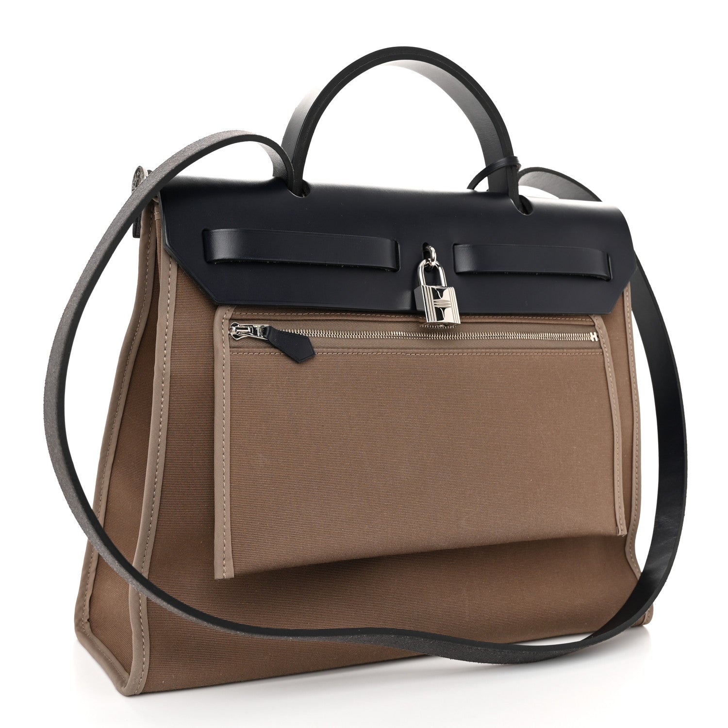 Hermes Vache Hunter Toile Herbag Zip 31 PM Etoupe Bleu Saphir 4 of 12