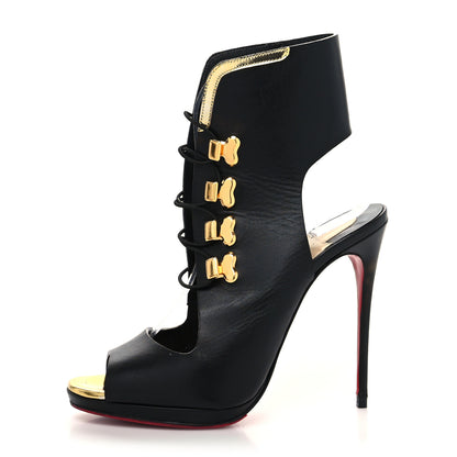 Christian Louboutin Shiny Calfskin Troubida 120 Lace Up Pumps 37 Black Gold 1 of 8