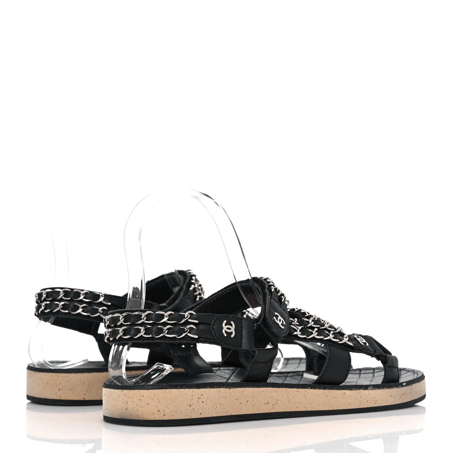 Lambskin Chain Sandals 40 Black