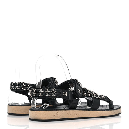 Chanel Lambskin Chain Sandals 40 Black 4 of 9