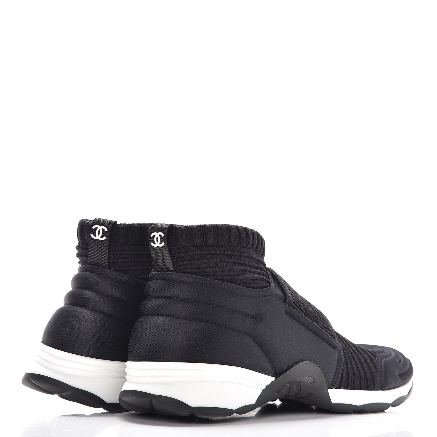 Chanel Stretch Fabric CC Sneakers 38.5 Black 3 of 8