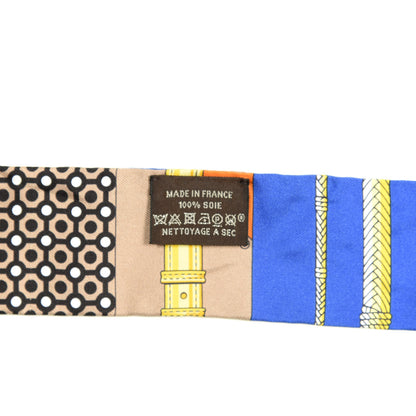 Hermes Silk Clic Clac Modern Cannage Twilly Bleu Royal Beige Orange 2 of 5