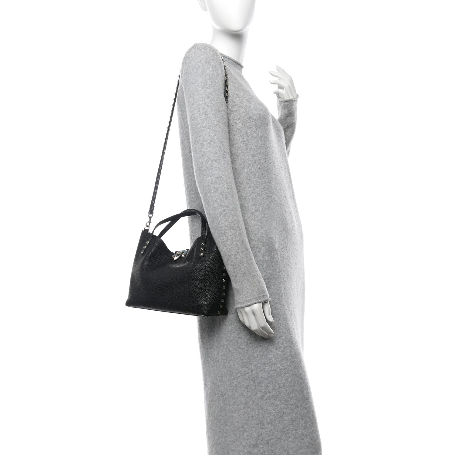 Valentino Garavani Grained Calfskin Small Rockstud Flip Lock Tote Black Rose Quartz 2 of 11