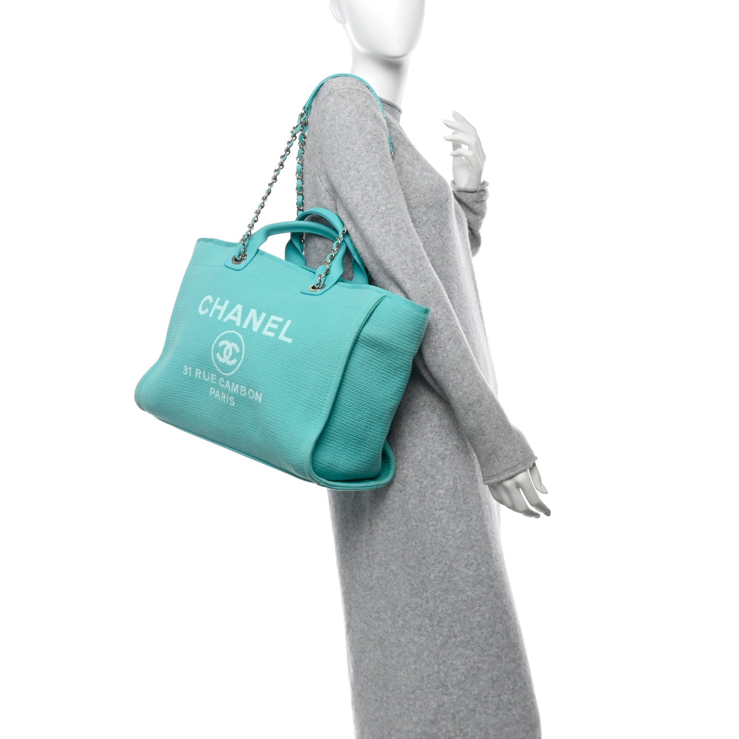 Chanel Mixed Fibers Medium Deauville Tote Turquoise 3 of 13