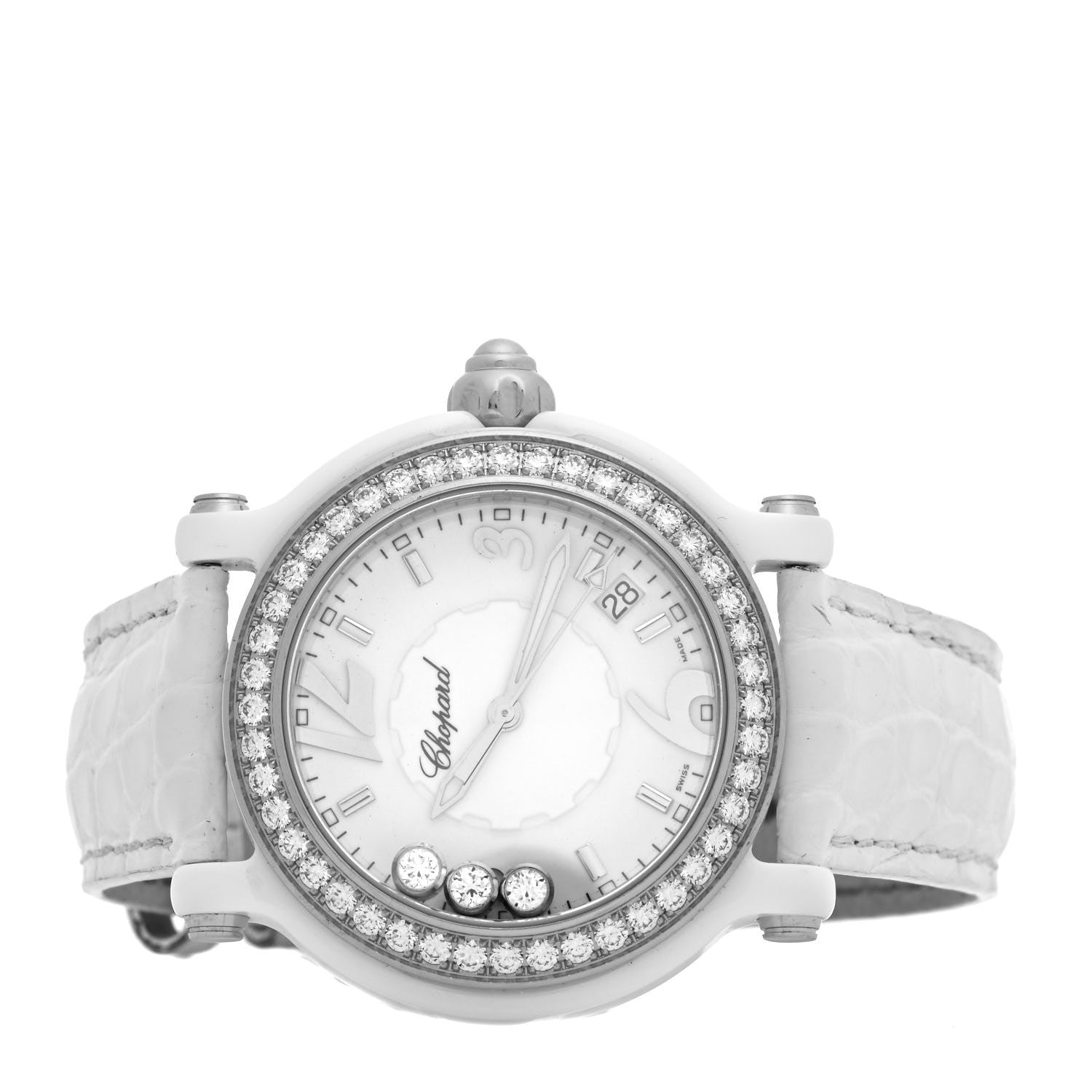 Chopard Stainless Steel Alligator Diamond Bezel 38mm Happy Sport Quartz Watch White 2 of 5