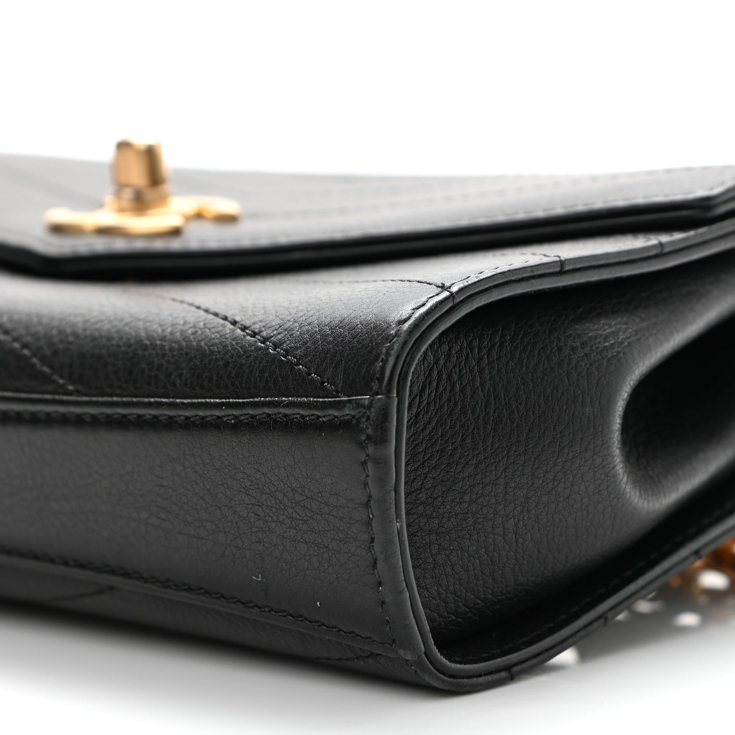 Calfskin Chevron Stitched Coco Waist Bag Black