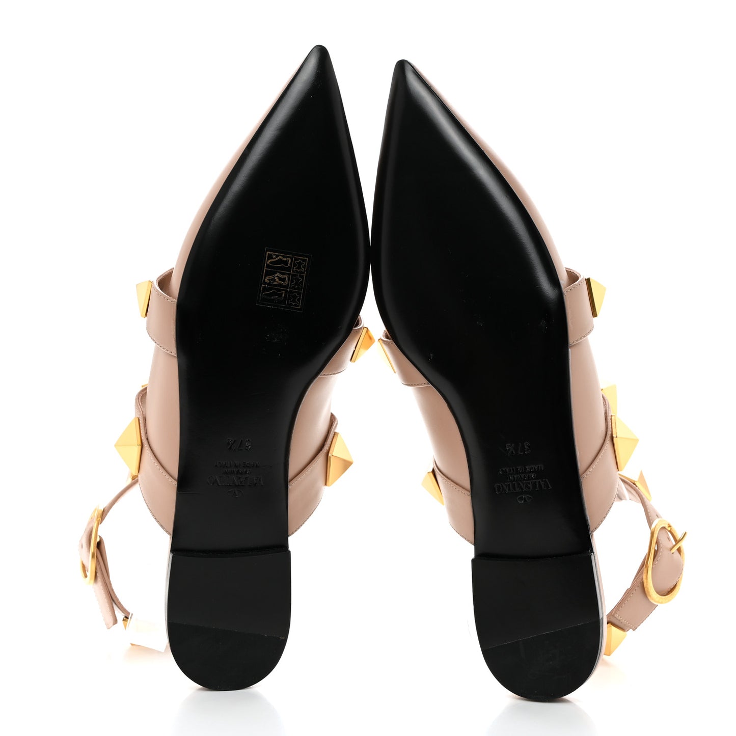 Calfskin Roman Stud Ankle Strap Flat Mules 37.5 Rose Cannelle