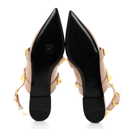 Valentino Garavani Calfskin Roman Stud Ankle Strap Flat Mules 37.5 Rose Cannelle 5 of 9