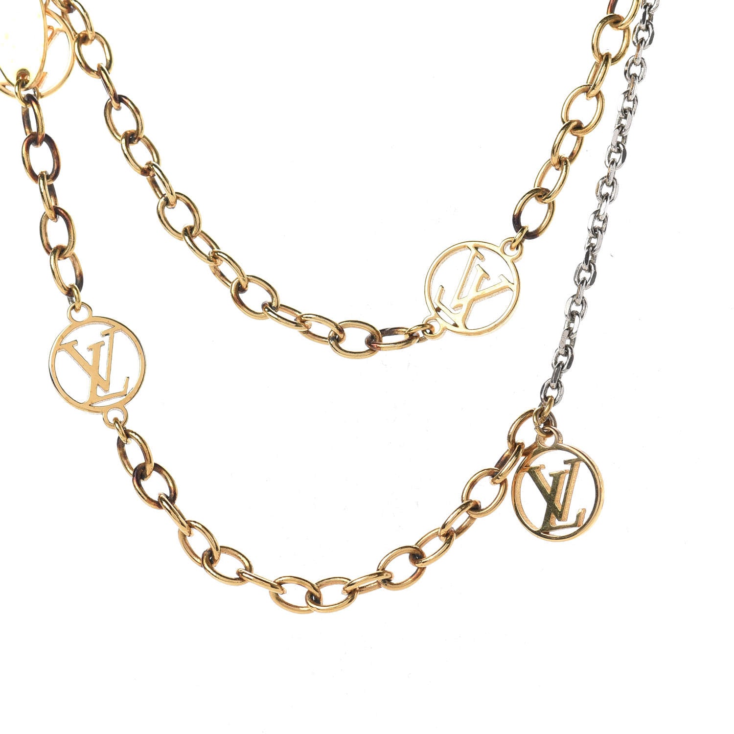 Louis Vuitton Logomania Sautoir Necklace Silver Gold 4 of 6