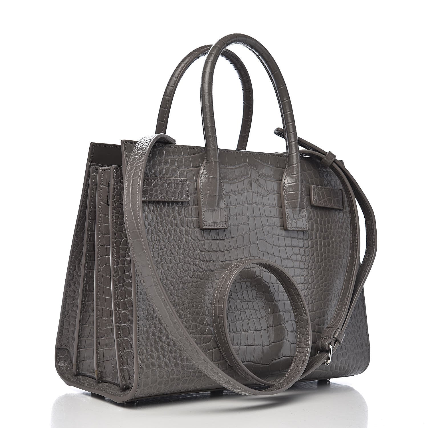 Saint Laurent Calfskin Crocodile Embossed Baby Sac De Jour Fog 3 of 9