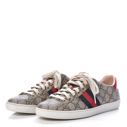 Gucci GG Supreme Monogram Womens Ace Low-Top Sneaker 38 Beige 3 of 8